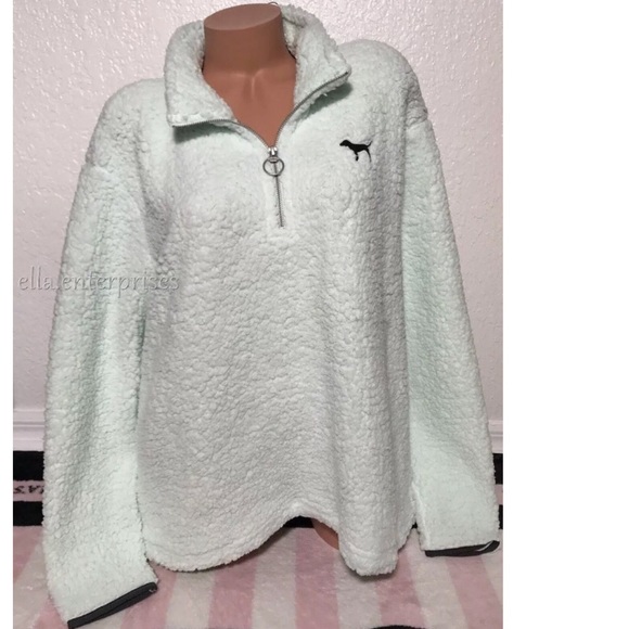 PINK Victoria's Secret Tops - VS Pink Spring Rain Black Sherpa Quarter Zip